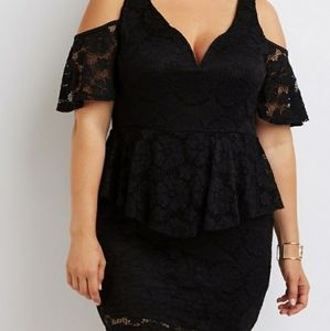 PLUS SIZE LACE COLD-SHOULDER PEPLUM DRESS 2X